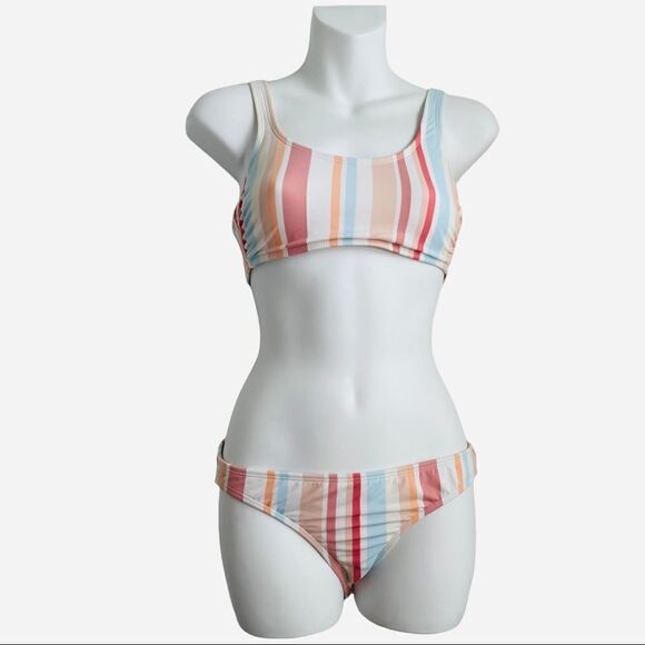 Xhilaration Multi Striped Hipster Bikini Bottom Junior Medium White Beige Clay - Picture 8 of 12